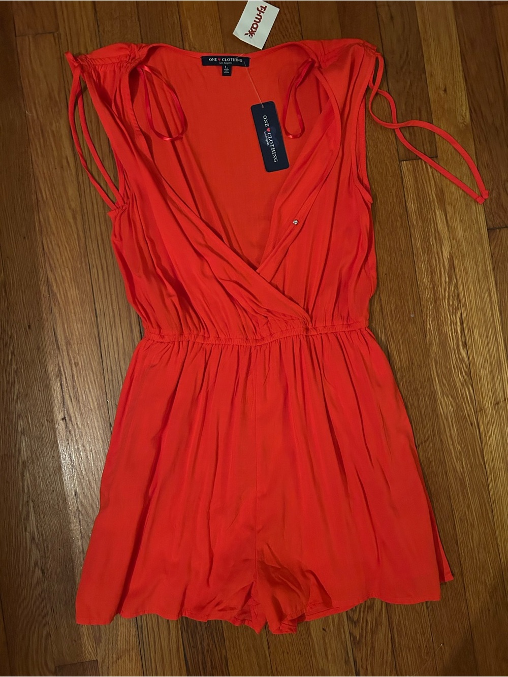 one clothing Coral Red Girls' Tie-Shoulder Romper